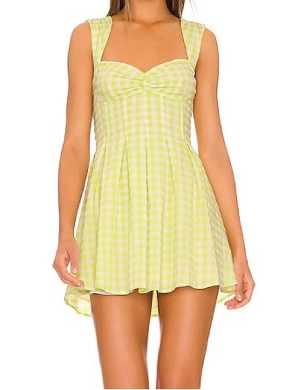 For Love & Lemons August Mini Dress Green Gingham Cottagecore Corset Fit Flare L